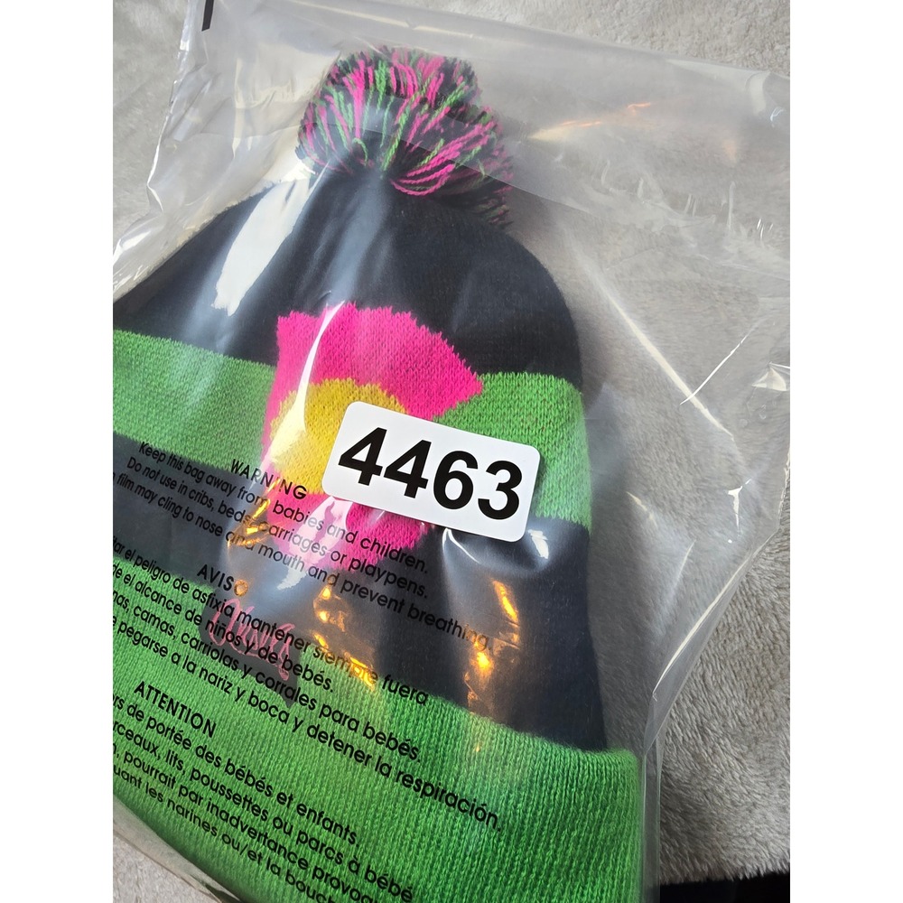 Aksels Colorado Pom Beanie Green Black Pink Yellow Winter Hat - Picture 4 of 4